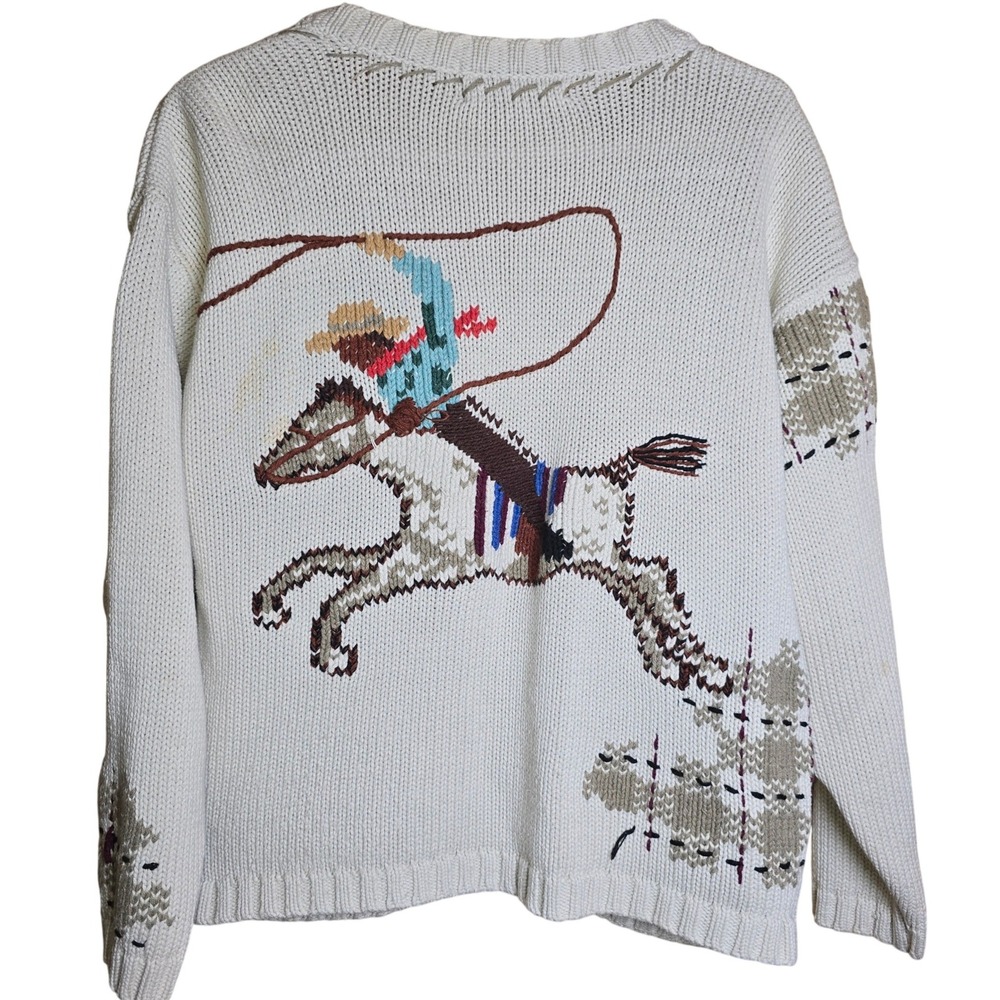 Eddie Bauer 100% Cotton S Cowboy Horse Western Cardigan Sweater Women Vintage